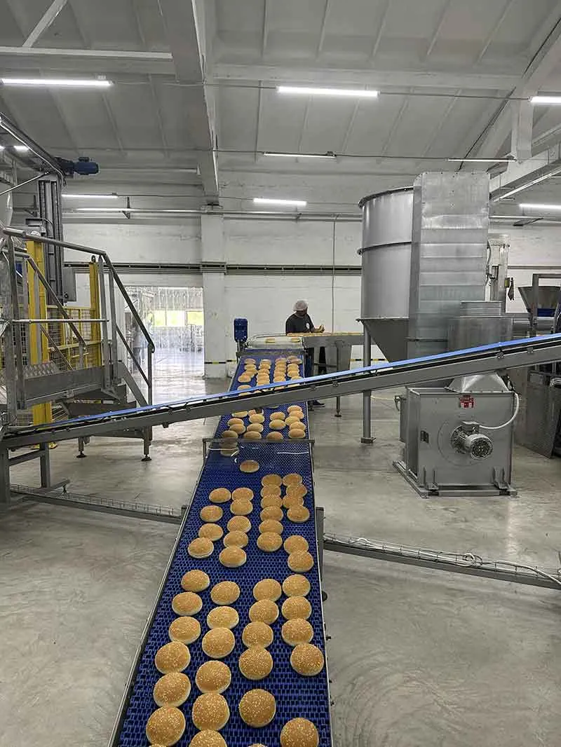 Sesame buns on the conveyor